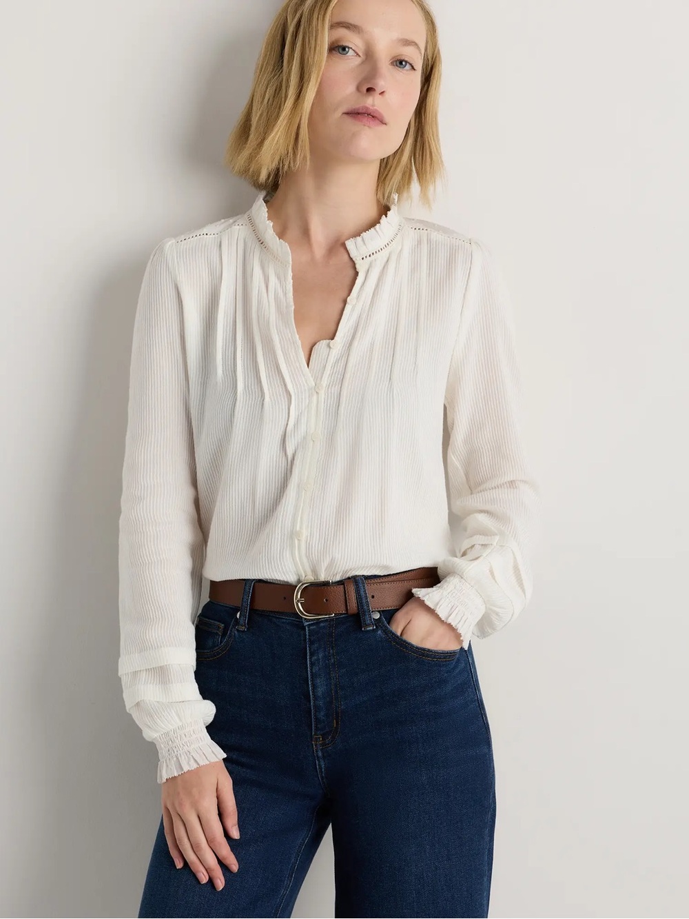 Quince Organic Cotton White Peasant Blouse Top Size Small Cottagecore Boho
